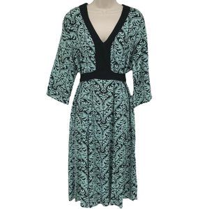 Loco Lindo Womens 3/4 Sleeves V Neck Tie Back Rayon Black Blue Dress Size Medium